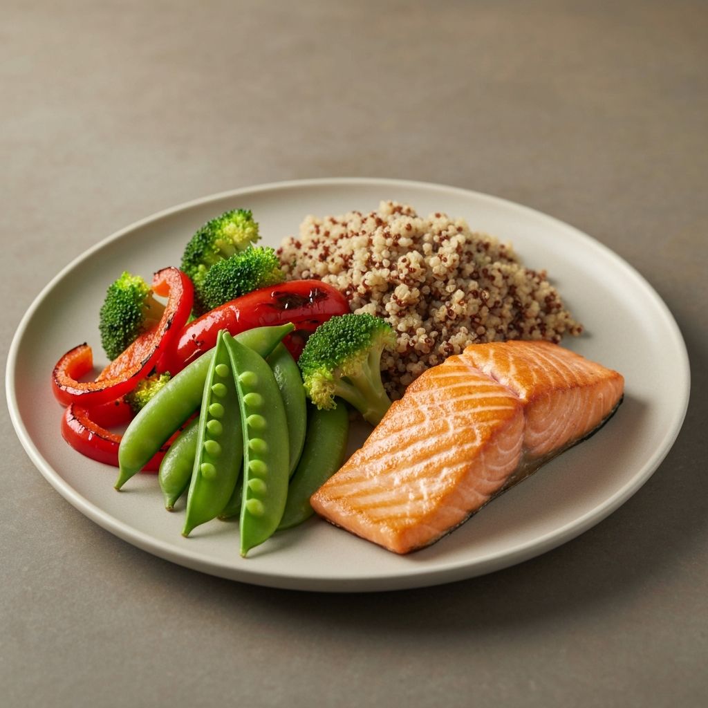 A balanced meal plate with diverse nutritious foods